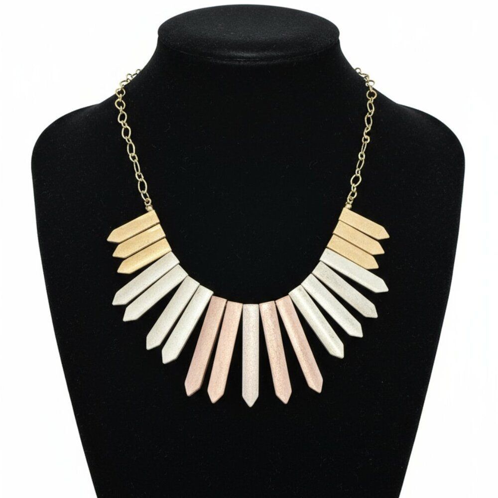 VTG Mixed Metal Spike Bib Necklace Geometric Collar Steampunk